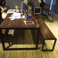 定做 美式铁艺防锈复古木质办公桌椅成套家具